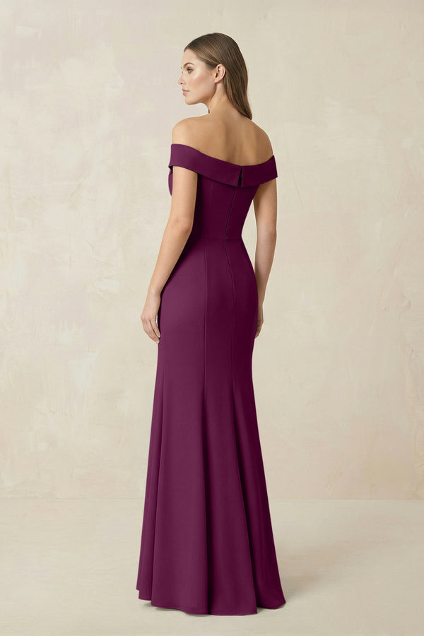 Off - the Shoulder Mermaid Chiffon Bridesmaid Dress in Fig - KissProm Bridesmaid Dresses