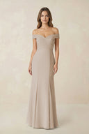 Off - the Shoulder Mermaid Chiffon Bridesmaid Dress in Frost - KissProm Bridesmaid Dresses