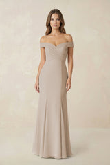 Off - the Shoulder Mermaid Chiffon Bridesmaid Dress in Frost - KissProm Bridesmaid Dresses