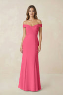 Off - the Shoulder Mermaid Chiffon Bridesmaid Dress in Fuchsia - KissProm Bridesmaid Dresses