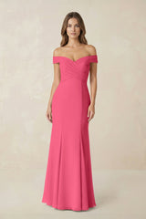 Off - the Shoulder Mermaid Chiffon Bridesmaid Dress in Fuchsia - KissProm Bridesmaid Dresses