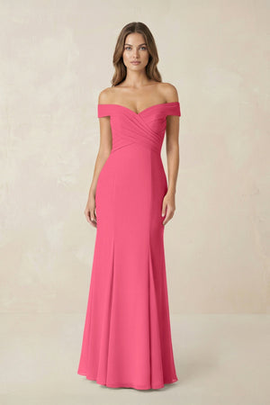 Off - the Shoulder Mermaid Chiffon Bridesmaid Dress in Fuchsia - KissProm Bridesmaid Dresses
