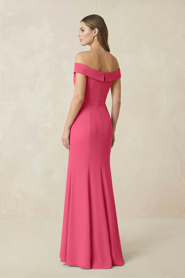 Off - the Shoulder Mermaid Chiffon Bridesmaid Dress in Fuchsia - KissProm Bridesmaid Dresses