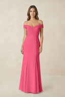 Off - the Shoulder Mermaid Chiffon Bridesmaid Dress in Fuchsia - KissProm Bridesmaid Dresses