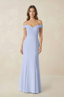 Off - the Shoulder Mermaid Chiffon Bridesmaid Dress in Ice - KissProm Bridesmaid Dresses
