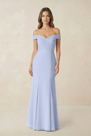 Off - the Shoulder Mermaid Chiffon Bridesmaid Dress in Ice - KissProm Bridesmaid Dresses