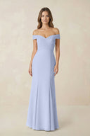Off - the Shoulder Mermaid Chiffon Bridesmaid Dress in Ice - KissProm Bridesmaid Dresses