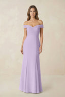 Off - the Shoulder Mermaid Chiffon Bridesmaid Dress in Lavender - KissProm Bridesmaid Dresses