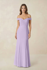 Off - the Shoulder Mermaid Chiffon Bridesmaid Dress in Lavender - KissProm Bridesmaid Dresses