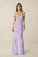 Off - the Shoulder Mermaid Chiffon Bridesmaid Dress in Lavender - KissProm Bridesmaid Dresses