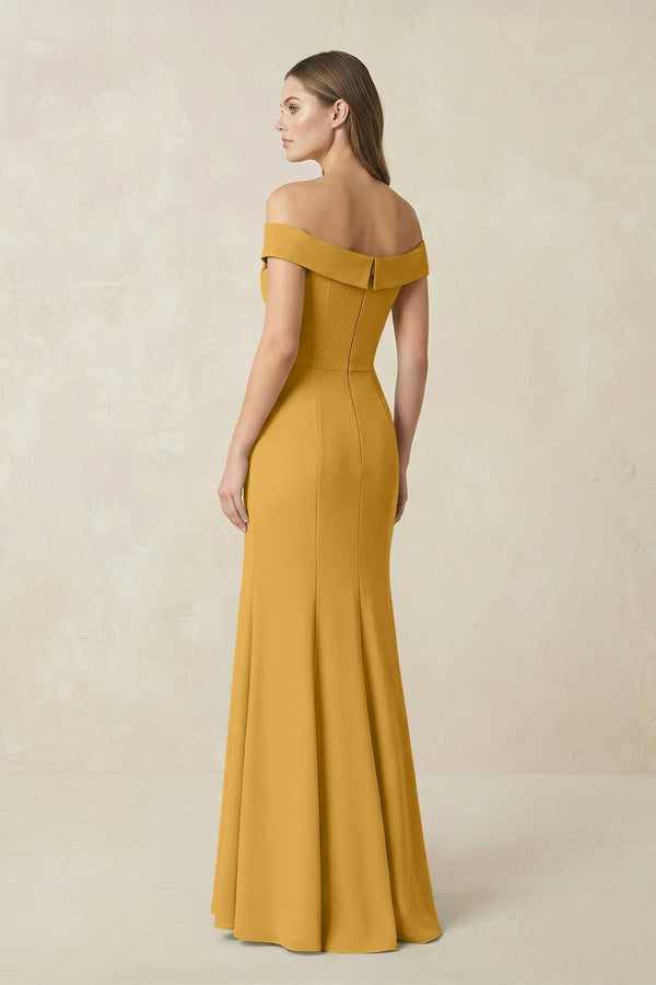 Off - the Shoulder Mermaid Chiffon Bridesmaid Dress in Marigold - KissProm Bridesmaid Dresses