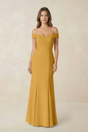 Off - the Shoulder Mermaid Chiffon Bridesmaid Dress in Marigold - KissProm Bridesmaid Dresses