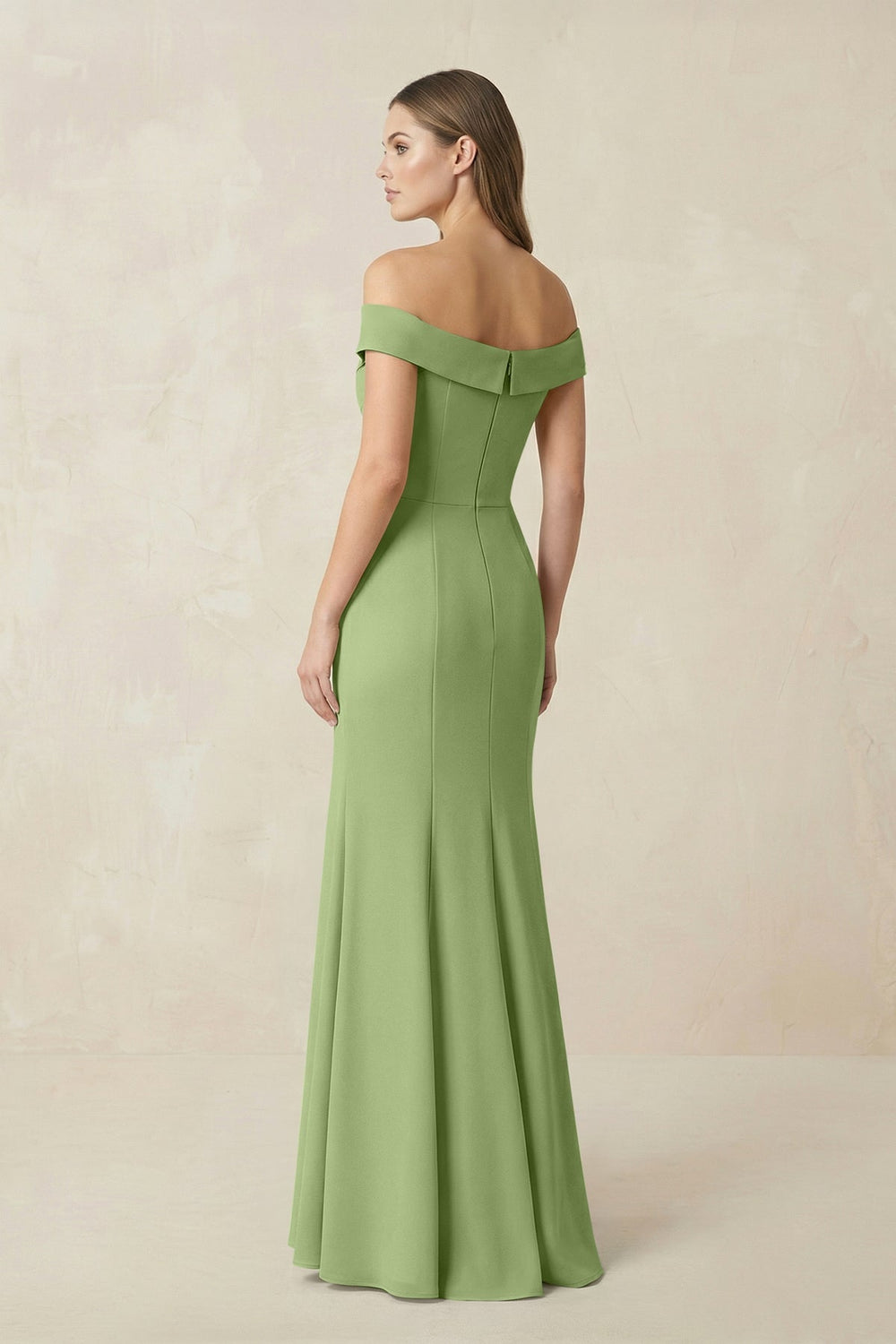 Off - the Shoulder Mermaid Chiffon Bridesmaid Dress in Matcha - KissProm Bridesmaid Dresses