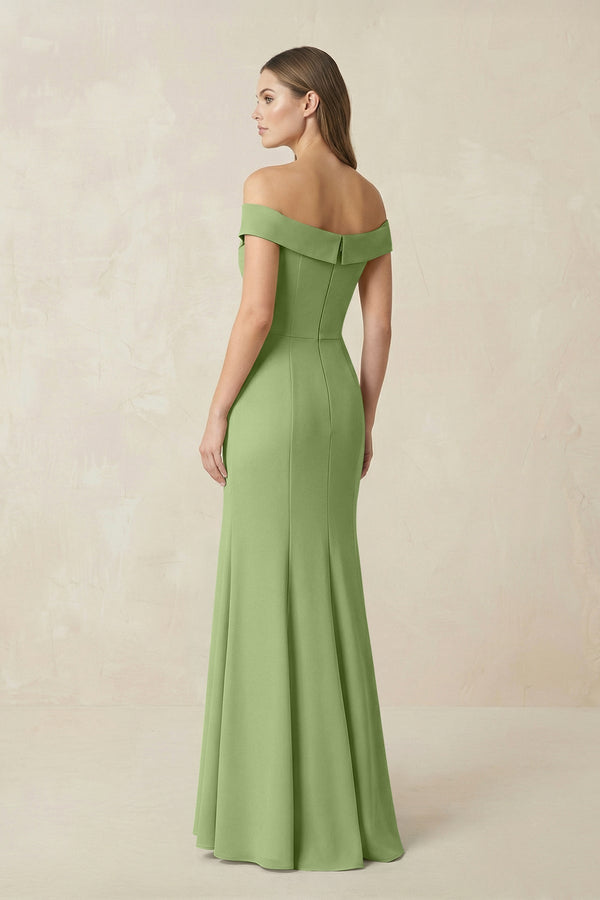 Off - the Shoulder Mermaid Chiffon Bridesmaid Dress in Matcha - KissProm Bridesmaid Dresses