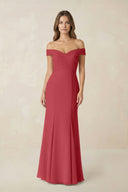 Off - the Shoulder Mermaid Chiffon Bridesmaid Dress in Merlot - KissProm Bridesmaid Dresses