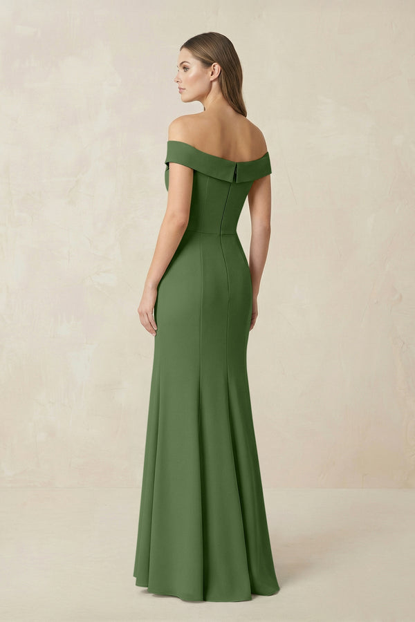 Off - the Shoulder Mermaid Chiffon Bridesmaid Dress in Moss - KissProm Bridesmaid Dresses