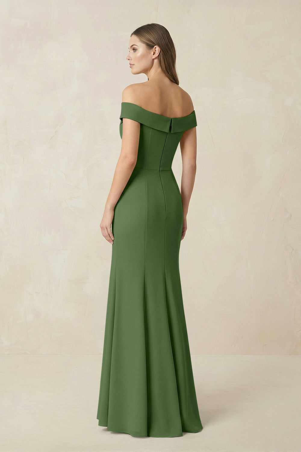Off - the Shoulder Mermaid Chiffon Bridesmaid Dress in Moss - KissProm Bridesmaid Dresses