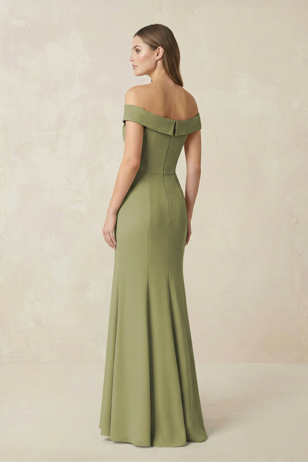 Off - the Shoulder Mermaid Chiffon Bridesmaid Dress in Moss Green - KissProm Bridesmaid Dresses