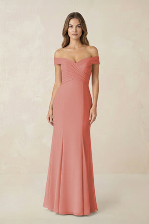 Off - the Shoulder Mermaid Chiffon Bridesmaid Dress in Mulberry - KissProm Bridesmaid Dresses