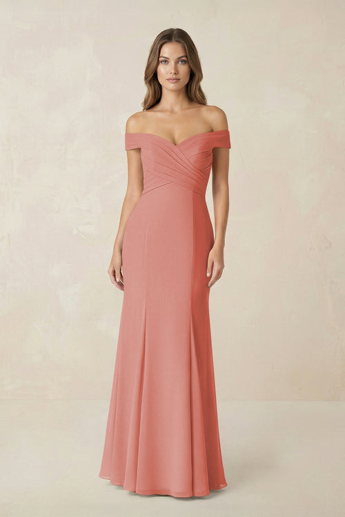 Off - the Shoulder Mermaid Chiffon Bridesmaid Dress in Mulberry - KissProm Bridesmaid Dresses