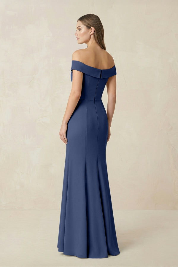 Off - the Shoulder Mermaid Chiffon Bridesmaid Dress in Navy - KissProm Bridesmaid Dresses