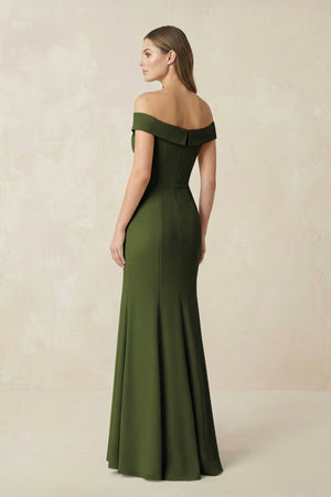 Off - the Shoulder Mermaid Chiffon Bridesmaid Dress in Olive - KissProm Bridesmaid Dresses