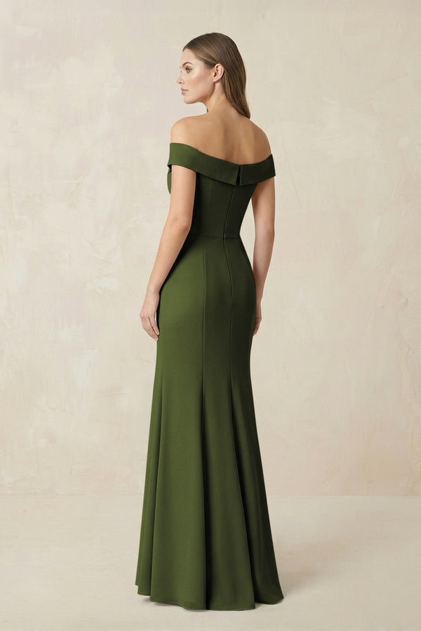 Off - the Shoulder Mermaid Chiffon Bridesmaid Dress in Olive - KissProm Bridesmaid Dresses