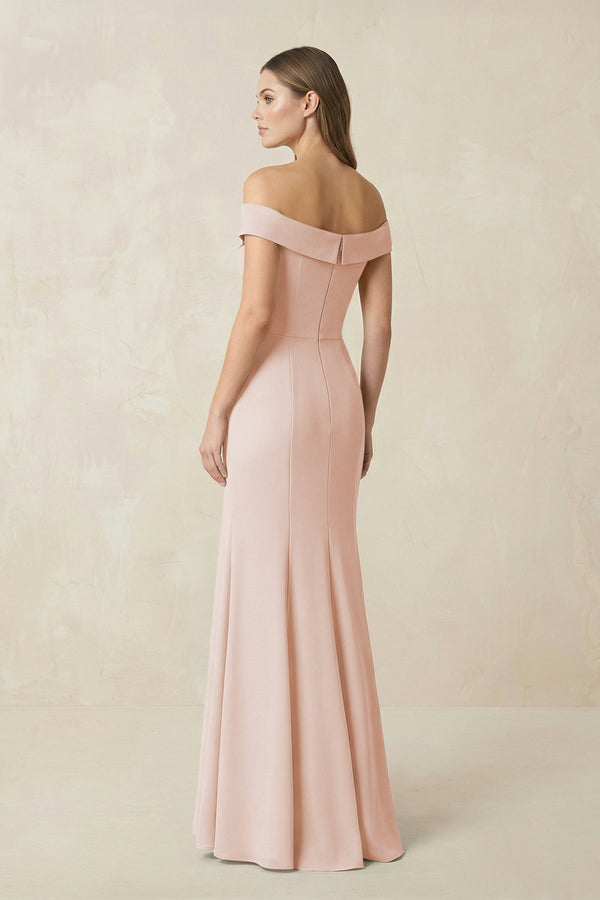 Off - the Shoulder Mermaid Chiffon Bridesmaid Dress in Pale Blush - KissProm Bridesmaid Dresses