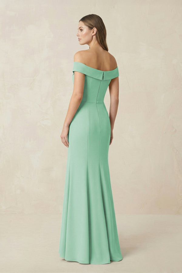 Off - the Shoulder Mermaid Chiffon Bridesmaid Dress in Pale Pistachio - KissProm Bridesmaid Dresses