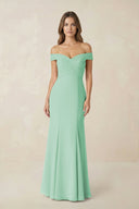 Off - the Shoulder Mermaid Chiffon Bridesmaid Dress in Pale Pistachio - KissProm Bridesmaid Dresses