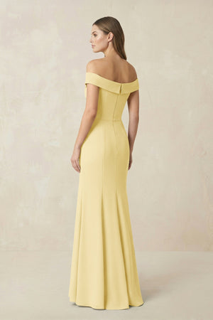 Off - the Shoulder Mermaid Chiffon Bridesmaid Dress in Pastel Yellow - KissProm Bridesmaid Dresses