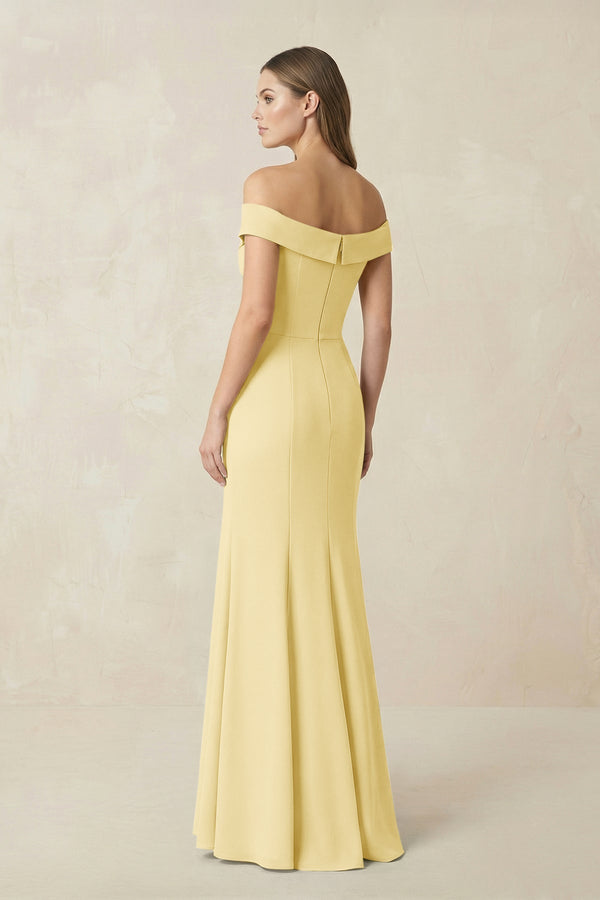 Off - the Shoulder Mermaid Chiffon Bridesmaid Dress in Pastel Yellow - KissProm Bridesmaid Dresses