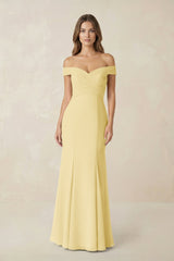 Off - the Shoulder Mermaid Chiffon Bridesmaid Dress in Pastel Yellow - KissProm Bridesmaid Dresses