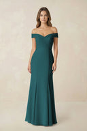 Off - the Shoulder Mermaid Chiffon Bridesmaid Dress in Pine - KissProm Bridesmaid Dresses