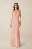 Off - the Shoulder Mermaid Chiffon Bridesmaid Dress in Rose Petal - KissProm Bridesmaid Dresses