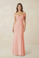 Off - the Shoulder Mermaid Chiffon Bridesmaid Dress in Rose Petal - KissProm Bridesmaid Dresses