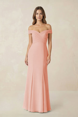 Off - the Shoulder Mermaid Chiffon Bridesmaid Dress in Rose Petal - KissProm Bridesmaid Dresses