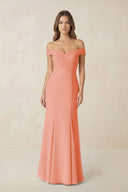 Off - the Shoulder Mermaid Chiffon Bridesmaid Dress in Rosette - KissProm Bridesmaid Dresses