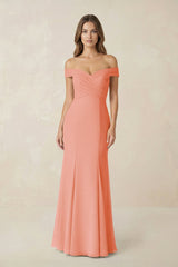 Off - the Shoulder Mermaid Chiffon Bridesmaid Dress in Rosette - KissProm Bridesmaid Dresses