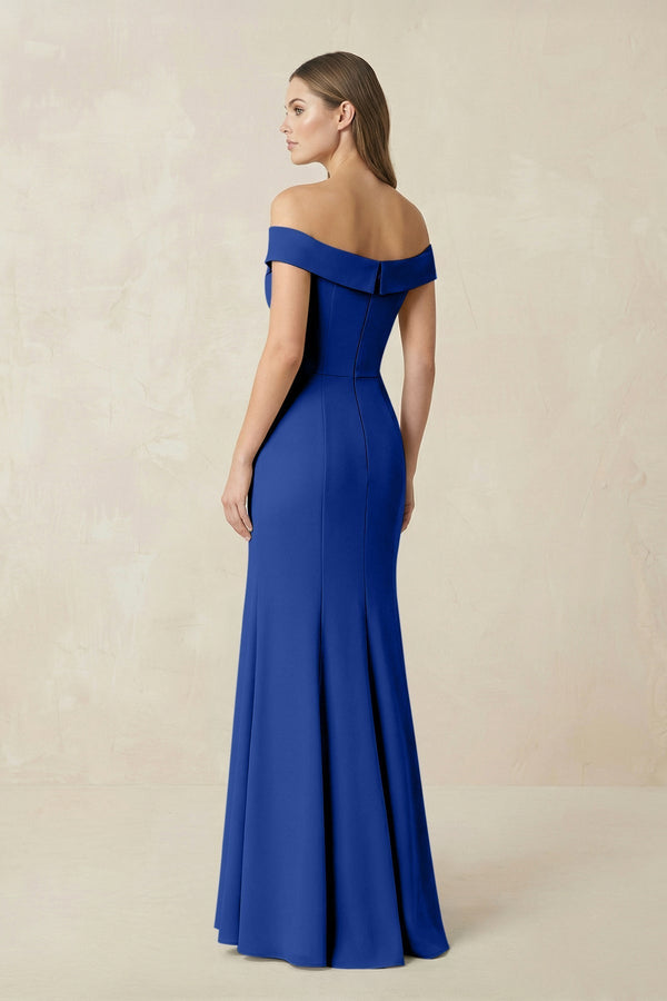 Off - the Shoulder Mermaid Chiffon Bridesmaid Dress in Royal Blue - KissProm Bridesmaid Dresses
