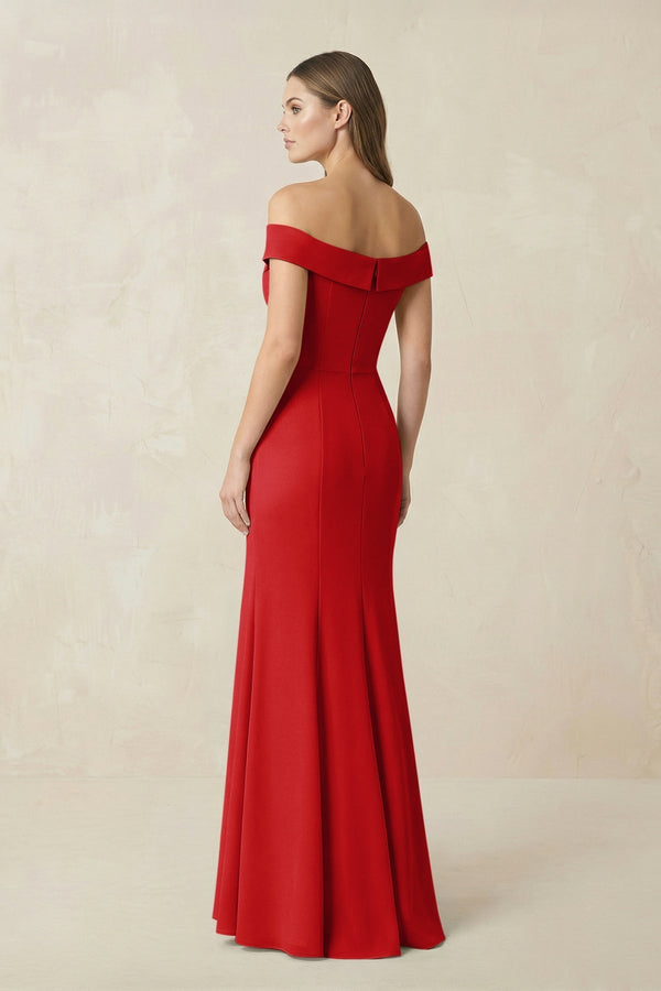 Off - the Shoulder Mermaid Chiffon Bridesmaid Dress in Ruby Red - KissProm Bridesmaid Dresses