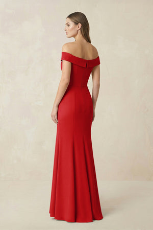 Off - the Shoulder Mermaid Chiffon Bridesmaid Dress in Ruby Red - KissProm Bridesmaid Dresses