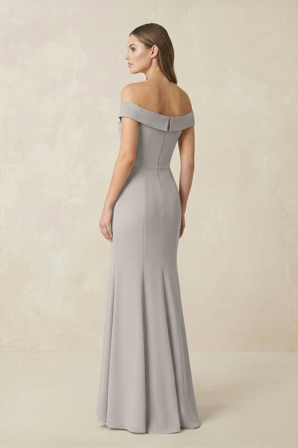 Off - the Shoulder Mermaid Chiffon Bridesmaid Dress in Silver - KissProm Bridesmaid Dresses