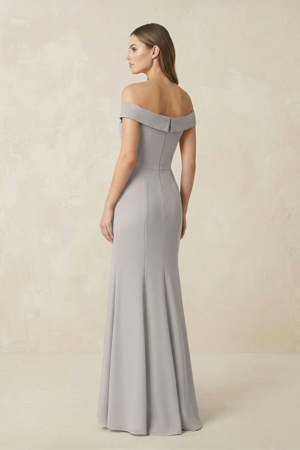 Off - the Shoulder Mermaid Chiffon Bridesmaid Dress in Silver - KissProm Bridesmaid Dresses