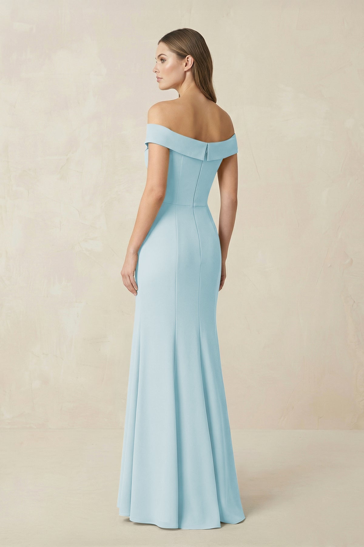 KissProm Off-the Shoulder Mermaid Chiffon Bridesmaid Dress in Sky Blue, Sky Blue / 0