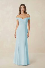 Off - the Shoulder Mermaid Chiffon Bridesmaid Dress in Sky Blue - KissProm Bridesmaid Dresses