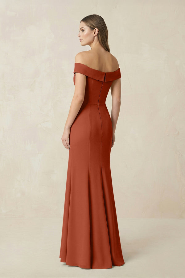 Off - the Shoulder Mermaid Chiffon Bridesmaid Dress in Spice - KissProm Bridesmaid Dresses