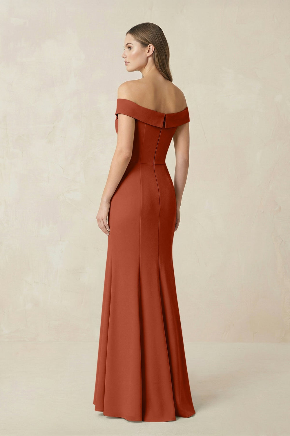 Off - the Shoulder Mermaid Chiffon Bridesmaid Dress in Spice - KissProm Bridesmaid Dresses