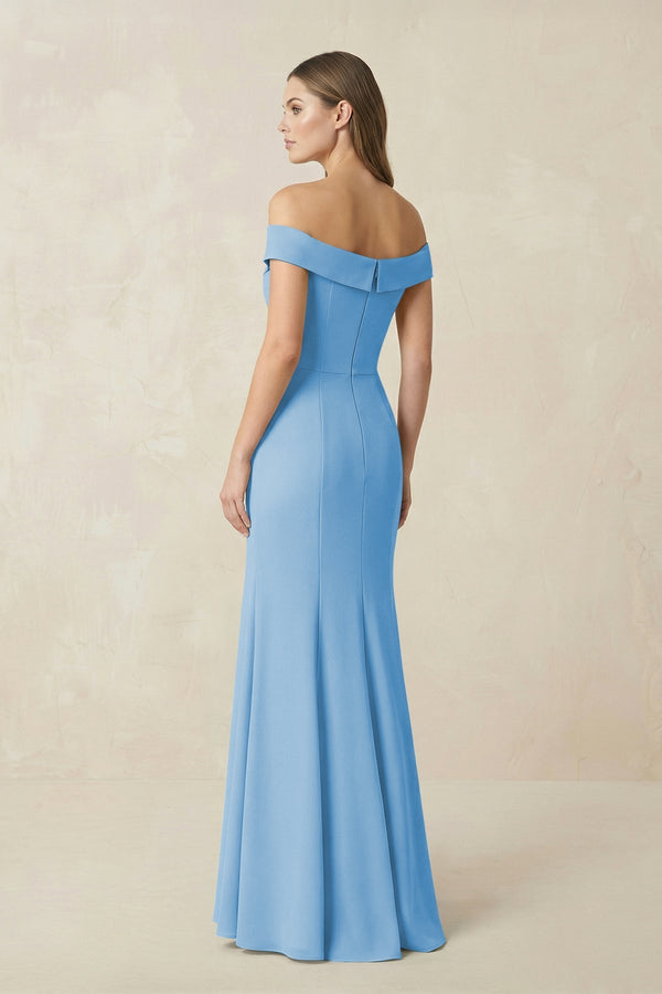 Off - the Shoulder Mermaid Chiffon Bridesmaid Dress in Steel Blue - KissProm Bridesmaid Dresses