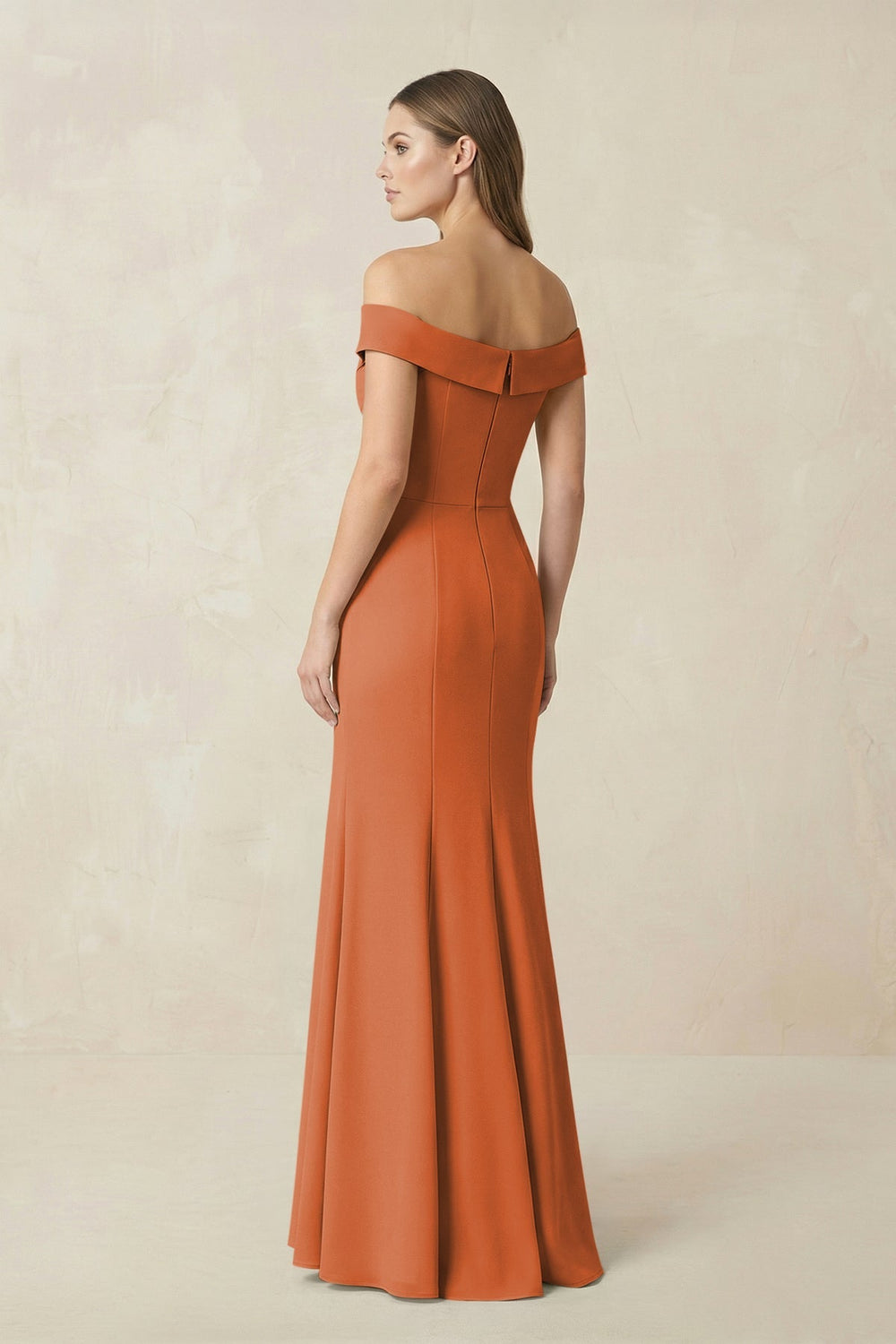 Off - the Shoulder Mermaid Chiffon Bridesmaid Dress in Terracotta - KissProm Bridesmaid Dresses